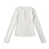 Ap25606-25 Nuevo Estilo Otoño Estilo Europeo y Americano Tencel Manga Larga Cuello Redondo Un Botón Sencillo Básico Camiseta de Base T-Shirt