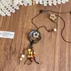 Colar com Pingente de Flor de Vidro em Casca de Coco com Contas de Madeira Estilo Étnico Retrô Corrente para Suéter Colar Elegante da Moda para Mulheres