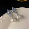 Pendientes de perlas de cristal de circón exquisitos, de lujo, ligeros, europeos y americanos, con diseño de nicho, pendientes circulares de alta gama, pendientes de moda para mujer