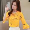 Primavera e Outono Nova Camisa de manga média Mulheres tamanho grande elegante pequeno floral elegante Chiffon camisa camisa pequena Top Feminino