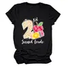 Nd segundo grado europeo casual cuello redondo moda versátil camiseta para mujer comercio electrónico transfronterizo de Amazon manga corta