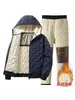 Chaqueta de algodón térmica con capucha para hombre, de vellón nuevo y engrosada con grafeno, de diseño transfronterizo ultrasónico, conjunto deportivo de dos piezas de lana de cordero.