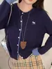 Cárdigan de Punto Bordado Gris Estilo Tweed Contraste Nuevo para Principios de Otoño Suave y Versátil Suéter Chaqueta Básica de Cuello Redondo para Mujer