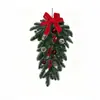 Decoração de Natal, cabide de porta gota d'água, laço xadrez vermelho e preto com pinhas e frutas vermelhas, enfeite de Natal para porta de entrada da casa/parede
