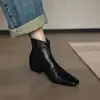 Botines cortos de cuero genuino estilo vintage francés con punta cuadrada y tacón grueso, botines Chelsea de piel de oveja talla grande con cremallera trasera, botas estilo Martin de comercio exterior transfronterizo