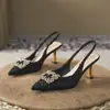 3299-22 Borgoña Estilo Francés Satín Plisado Hebilla Cuadrada Punta Fina Tacón de Aguja Tacón Alto Zapatos de Salón para Mujer, Sandalias Elegantes de Punta Cerrada
