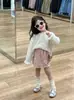 Coleção Nova Outono 2025 Estilo Coreano Infantil Doces Tops de Lantejoulas Camisetas para Meninas Saias Curtas de Lantejoulas para Bebês