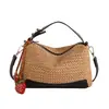 Bolso Cruzado Nuevo Sencillo de un Solo Hombro, Bolso de Paja Versátil Retro, Diseño de Bloques de Color de Moda Nicho, Bolso Tejido Arcoíris