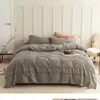 Juego de Cuatro Piezas de Algodón Puro Estilo Japonés de Lujo Ligero, Estilo Sencillo, Funda Nórdica con Tejido Jacquard Lavado, Funda de Colcha, Sábana Ajustable, Sábana Plana, Ropa de Cama