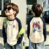 Camiseta de Manga Larga con Retazos para Niños Niños Otoño/Invierno De Rong Capa Base Cepillada 2026 Nuevo Top para Niños
