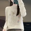 Suéter básico de punto para mujer, de otoño e invierno, corte holgado, adelgazante, con estampado de plumas, cuello semi-alto, estilo simple