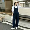 Overol de mezclilla casual para mujer, de cintura alta, pierna ancha, diseño de una sola pieza, adecuado para primavera y otoño, efecto rejuvenecedor y adelgazante, pantalón holgado y largo para figuras petite