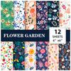 Compra Directa Transfronteriza de 12 Hojas/Paquete de Material de Papel de Fondo para Diario con Temática Floral Fresca y Sencilla de Comercio Exterior para Álbumes de Fotos DIY