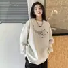 Sudadera holgada de cuello redondo con estampado de estrellas blancas y grises, peso pesado, estilo nuevo de otoño e invierno para mujer, top pullover holgado versátil para el trabajo
