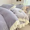 Juego de Ropa de Cama de Terciopelo de Leche con Encaje Retro Francés de Cuatro Piezas Otoño Invierno Funda de Edredón de Terciopelo Tallado Estilo Princesa Ropa de Cama Cálida
