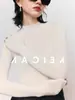 Elegante camisa base de punto gris de cuello medio alto para mujer, corte ajustado, suéter suave y acogedor para otoño e invierno, top de manga larga