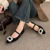 Zapatos Mary Jane con Aumento Interior Grises para Mujer Invierno 2025 Nuevo Estilo Planos con Pedrería Suela Gruesa Forrados de Felpa Zapatos de Algodón