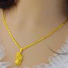 Collar de Cadena de Caja Chapado en Oro de 24 Quilates con Patrón de Doble Ola de Latón y Colgante de Rosa, Estilo Artístico Vintage