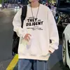 Sudadera de Peso Pesado con Cuello Redondo Estampada de Manga Larga para Hombre para Primavera y Otoño, Chaqueta Estudiante con Capucha Holgada Estilo Americano de Moda con Forro Polar para Otoño e Invierno