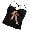 Nuevo Top de Tirantes Finos Sexy Spicy Girl de Tejido Cepillado con Decoración de Lazo y Almohadillas en el Pecho Ropa Exterior Top Adelgazante Espalda Hermosa