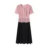Elegante vestido de verano para madres, elegante encaje nuevo modelo 2026, vestido de dos piezas falso de manga corta para mujeres de mediana edad y mayores