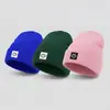 Nuevo Gorro de Punto con Cara Sonriente Transfronterizo con Etiqueta de Cuero, Gorro de Punto Unisex para Otoño e Invierno, Disponible en Stock Color Sólido, Hace que la Cara Parezca Más Pequeña