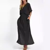 Novedades de Verano Ropa para Mujer de Comercio Exterior Transfronterizo Europeo y Americano, Sitio Independiente de Primavera Aliexpress Moda Vestido de Cintura Alta con Abertura y Cuello en V