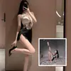 Uniforme Laranja Sexy de Renda com Cadarço e Recortes Profissional de Secretária para Mulheres, Estilo Puro Desejo Tentação de Escritório Ombro a Ombro