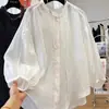 Camisa de Verano Holgada Casual Estilo Perezoso Relajado Alta Gama Algodón y Lino Protección Solar para Mujer Top Delgado de Verano