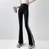 2026 Pantalones de Capa Base para Exteriores para Mujer Primavera Otoño Delgados de Cintura Alta Control de Abdomen Rayas Laterales Pantalones Ligeramente Acampanados Pantalones de Tela Fluida Estilo Tiburón