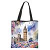 Bolsa Tote Arquitectónica Británica 2025 Poliéster Floral Monumento Estudiante Bolso Mensajero Portátil Gran Capacidad Bolsa de Compras de Supermercado
