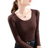 Camiseta Modal de Fondo para Mujer 2025 Nueva Camiseta de Manga Larga de Cuello Redondo Ancho Grande para Mujer Top Interior Elástico Ajustado