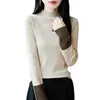 Imitación de alta calidad 2025 Otoño/Invierno Prenda Base Superior Suéter de Manga Larga para Mujer Bloque de Color Tejido Transfronterizo Suéter Versátil Cuello Alto Nuevo Estilo