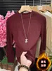 Camiseta Base de Cuello Medio Alto para Otoño e Invierno para Mujer 2026 Nuevo Mousse Cepillado Más Terciopelo Ajuste Delgado Cálido Nicho Ropa Interior Superior