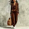 Conjunto de mujer transfronterizo de Amazon otoño/invierno 2026: Top de manga larga con escote drapeado y pantalones de pierna cónica, un conjunto informal de dos piezas para mujeres europeas y americanas