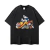 Camiseta de marca de streetwear con estampado de anime desgastado, talla grande, hombros caídos, talla extra, manga corta de verano, manga larga