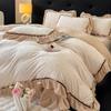 Conjunto de Cama de Veludo Leite Esculpido de Quatro Peças Inverno Aconchegante Espesso Veludo Coral Trama Matte de Alta Densidade Capa de Edredom Flanela