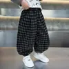 Calça Scimitar Jacquard Xadrez Roupas de Primavera e Outono para Meninos Estilo Coreano Infantil Solta Bonita Casual Calças de Bebê Comércio Exterior
