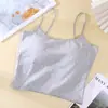 Camiseta Regata Linda de Cor Sólida Multicolor com Costas Abertas Alça Fina Tubo Top com Decote U Profundo Peça Única com Bojo Fixo para Usar por Baixo e por Cima