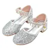 Zapatos de Cristal para Niñas Tacones Altos Primavera y Verano para Niñas Pequeñas Niños Zapatos de Vestir Plateados Infantiles Zapatos de Princesa