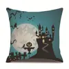 Funda de Almohada de Lino para Halloween Funda de Cojín Impresa