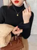 Suéter de Punto Fruncido Estilo Francés para Mujer, Otoño e Invierno, Capa Cálida de Forro Polar con Cuello Alto, Parte Superior Interior de Manga Larga