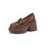 Mocasines de Cuero Genuino con Suela Gruesa Estilo Academia para Mujer 2026 Primavera y Otoño Nuevos Puntera Redonda Impermeables Plataforma Tacón Grueso Sin Cordones Zapatos Perezosos