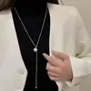 Colar com Pingente de Pérola Estrela de Salgueiro Verdadeiro ZEGL Corrente Longa de Lã Acessórios de Outono e Inverno Femininos Pérola Falsa Cinza