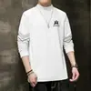 Camiseta de manga larga de forro polar de doble cara para otoño e invierno para hombre, camiseta base unisex casual ajustada con cuello camisero, top engrosado y cálido