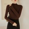 Camiseta básica de corte ajustado para mujer con cuello medio alto y Orejas de Madera, camiseta de otoño e invierno, top cálido, manga larga de color sólido estilo coreano