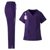 Ropa de Trabajo para Mujer Técnico de Belleza Médica Uniforme de Doctora Enfermera Unisex Manga Corta Pantalón Largo Estilo Delgado Se Puede Usar al Aire Libre Conjunto Dividido
