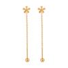 Pendientes de Acero de Titanio Chapado en Oro, Diseño Minimalista Elegante Estilo Coreano, Flor Pequeña con Láser, Hilo para Oreja, Moda Femenina Personalizada