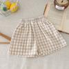26 Pantalones Cortos de Lino y Algodón a Cuadros Estilo Coreano para Niños de Verano, Pantalones Cortos Finos Cómodos y Transpirables para el Hogar, Pantalones Casuales Versátiles
