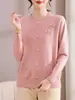 Elegante Top para Madres Colección Otoño 2026, Suéter Redondo de Punto con Flores Tridimensionales, Ropa de Punto Tallas Grandes para Mujeres de Mediana Edad y Mayores